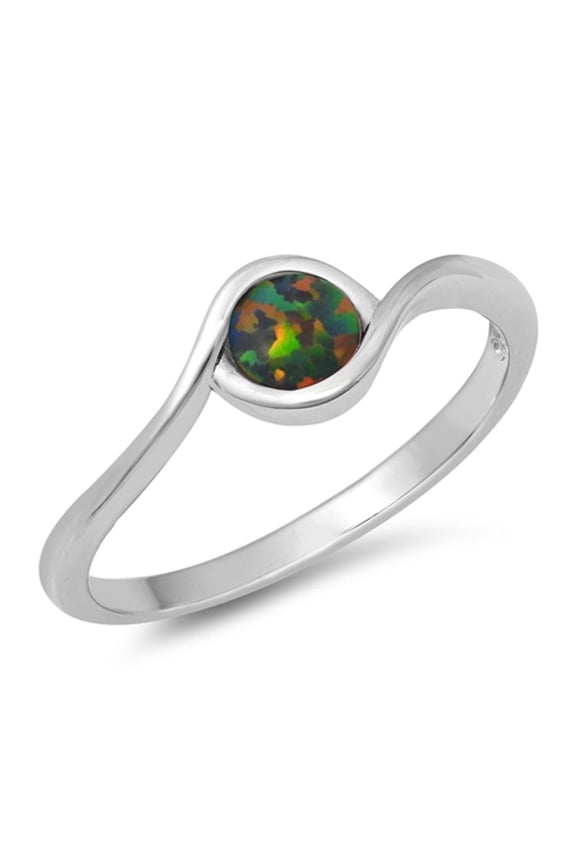 CHOOSE YOUR COLOR High Polish Round Ring .925 Sterling Silver Band Black CZ Female Size 8