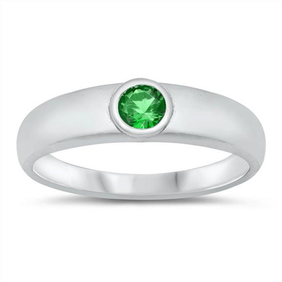 CHOOSE YOUR COLOR High Polish Simulated Emerald Ring .925 Sterling Silver Green CZ Female Size 8