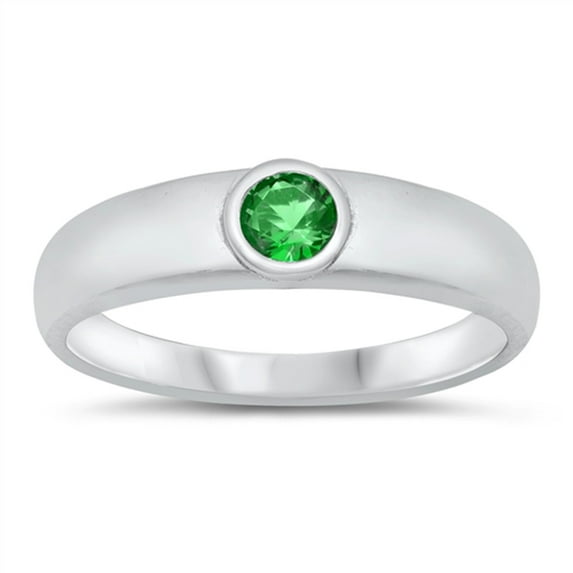 CHOOSE YOUR COLOR High Polish Simulated Emerald Ring .925 Sterling Silver Green CZ Female Size 9