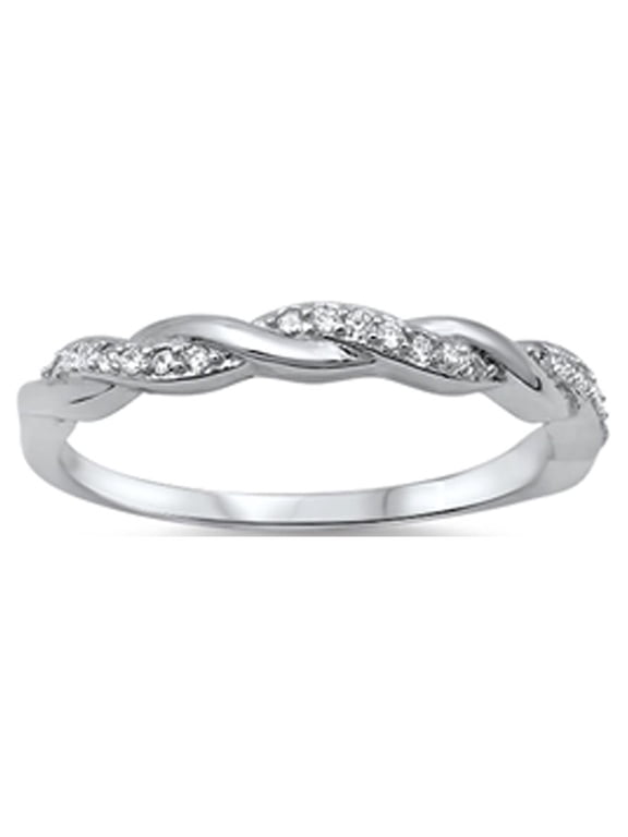CHOOSE YOUR COLOR Infinity Braid Clear CZ Promise Ring .925 Sterling Silver Band White Female Size 4