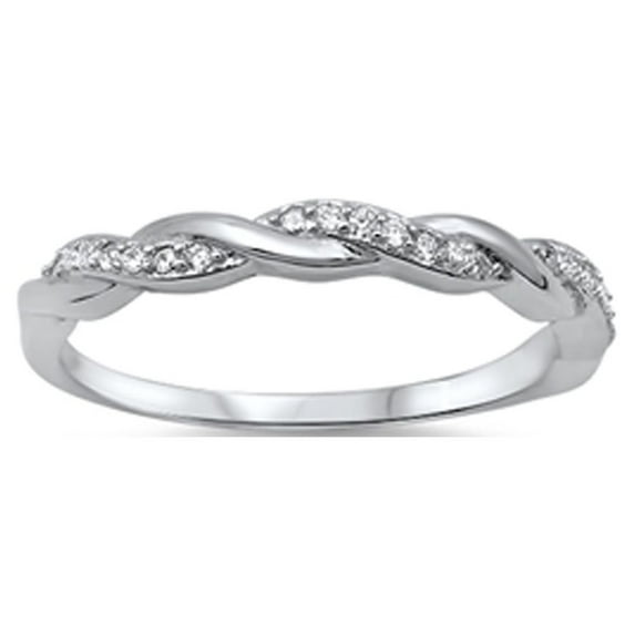 CHOOSE YOUR COLOR Infinity Braid Clear CZ Promise Ring .925 Sterling Silver Band White Female Size 8