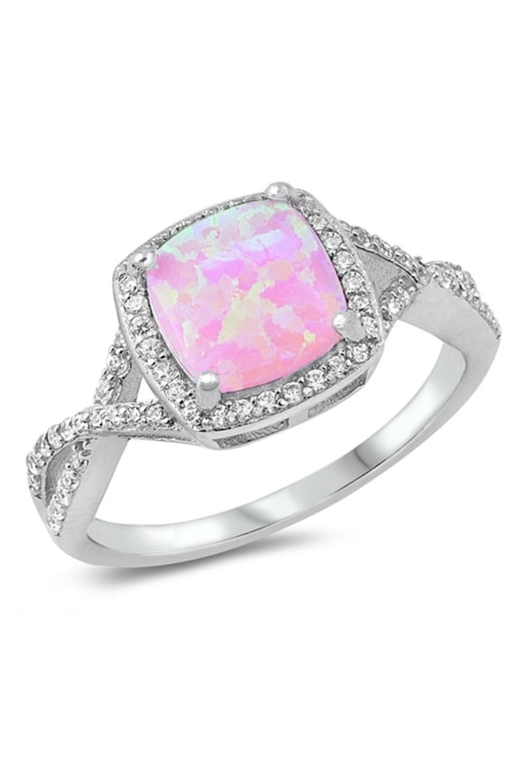 CHOOSE YOUR COLOR Infinity Clear CZ Pink Simulated Opal Halo Ring .925 Sterling Silver Band White Female Size 9