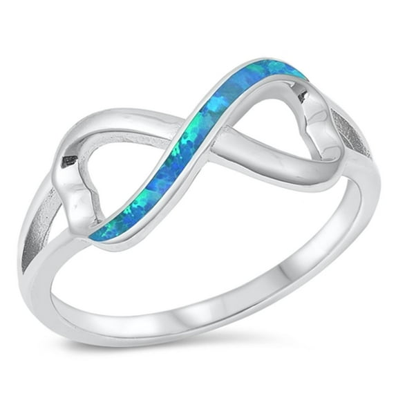 CHOOSE YOUR COLOR Infinity Heart Blue Simulated Opal Ring .925 Sterling Silver Band CZ Female Size 9