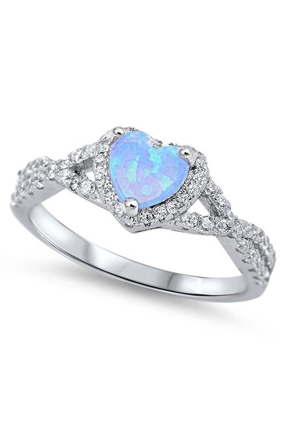CHOOSE YOUR COLOR Infinity Heart Light Blue Simulated Opal Promise Ring Sterling Silver Band White CZ Female Size 10