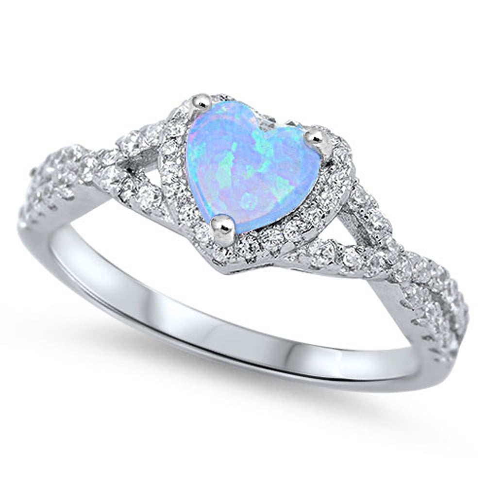 Light Blue Simulated Opal Heart Promise Ring - .925 Sterling Silver Size 7 For Women - View #8