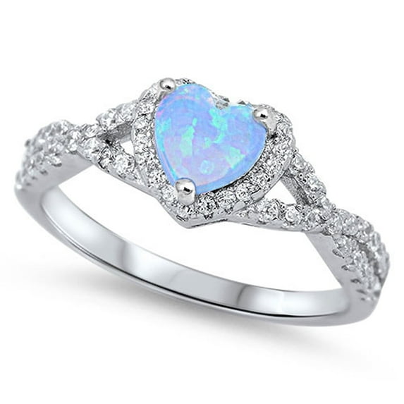 CHOOSE YOUR COLOR Infinity Heart Light Blue Simulated Opal Promise Ring Sterling Silver Band White CZ Female Size 8