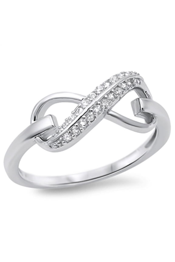 CHOOSE YOUR COLOR Infinity Heart White CZ Promise Ring .925 Sterling Silver Band Female Size 9