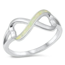 CHOOSE YOUR COLOR Infinity Heart White Simulated Opal Ring .925 Sterling Silver Band CZ Female Size 8