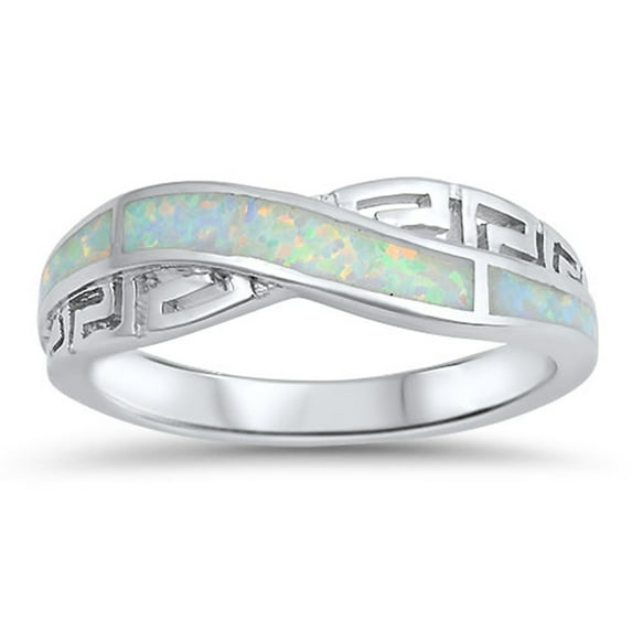 CHOOSE YOUR COLOR Infinity Knot Greek Key White Simulated Opal Ring .925 Sterling Silver Band CZ Female Size 7