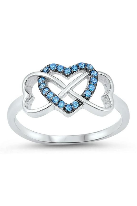 CHOOSE YOUR COLOR Infinity Knot Heart Blue Simulated Topaz Ring 925 Sterling Silver Band CZ Female Size 4