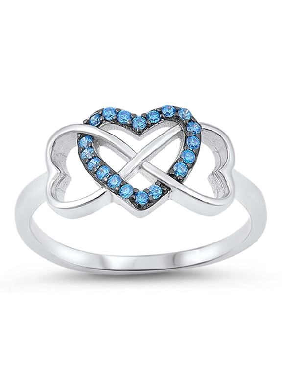 CHOOSE YOUR COLOR Infinity Knot Heart Blue Simulated Topaz Ring 925 Sterling Silver Band CZ Female Size 6