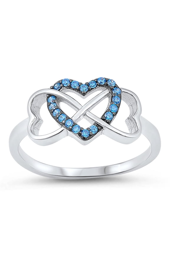 CHOOSE YOUR COLOR Infinity Knot Heart Blue Simulated Topaz Ring 925 Sterling Silver Band CZ Female Size 6