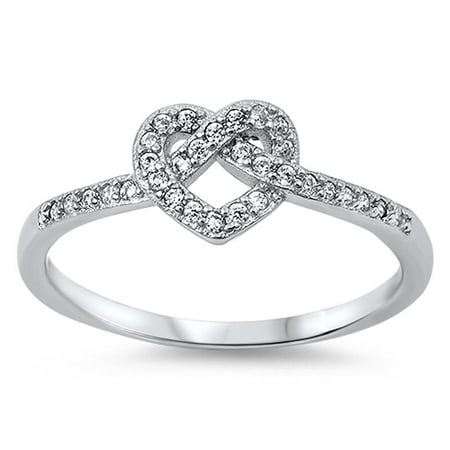 CHOOSE YOUR COLOR Infinity Knot Heart Love Clear CZ Promise Ring .925 Sterling Silver White Female Size 7
