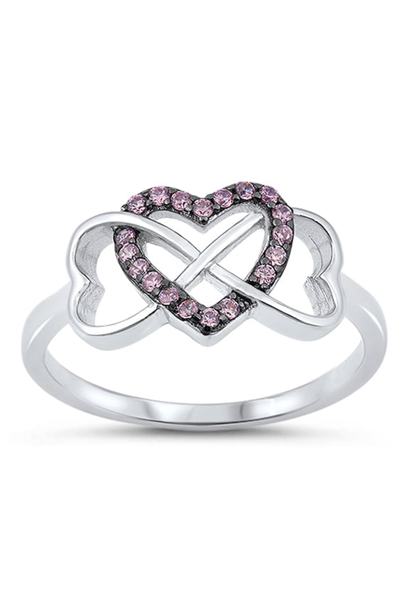 CHOOSE YOUR COLOR Infinity Knot Heart Pink CZ Promise Ring 925 Sterling Silver Band Female Size 10