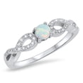 thumbnail image 1 of CHOOSE YOUR COLOR Infinity Knot Round White Simulated Opal Ring .925 Sterling Silver Band CZ Female Size 4, 1 of 4