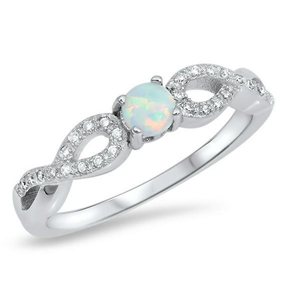 CHOOSE YOUR COLOR Infinity Knot Round White Simulated Opal Ring .925 Sterling Silver Band CZ Female Size 4