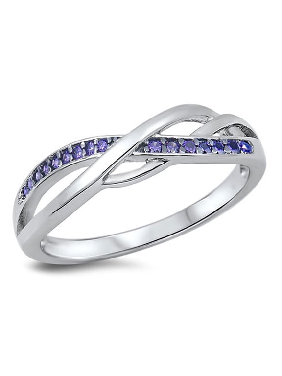 CHOOSE YOUR COLOR Infinity Knot Simulated Amethyst Promise Ring .925 Sterling Silver Band Purple CZ Female Size 6