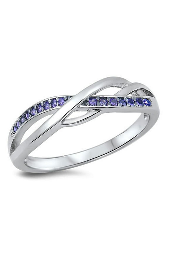 CHOOSE YOUR COLOR Infinity Knot Simulated Amethyst Promise Ring .925 Sterling Silver Band Purple CZ Female Size 7
