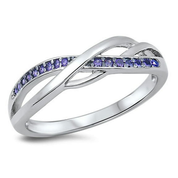 CHOOSE YOUR COLOR Infinity Knot Simulated Amethyst Promise Ring .925 Sterling Silver Band Purple CZ Female Size 8