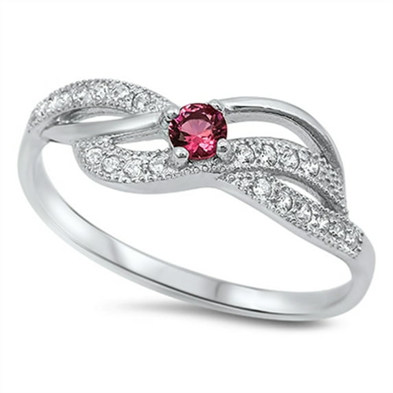 CHOOSE YOUR COLOR Infinity Knot Simulated Ruby Wedding Ring .925 Sterling Silver Band Red CZ Female Size 12