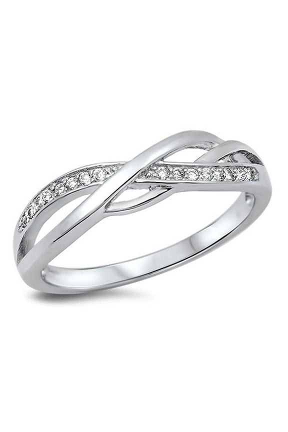 CHOOSE YOUR COLOR Infinity Knot White CZ Promise Ring .925 Sterling Silver Band Female Size 12