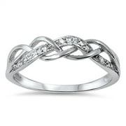 SAC SILVER CHOOSE YOUR COLOR Infinity Knot White CZ Promise Ring .925 Sterling Silver Band Female Size 6