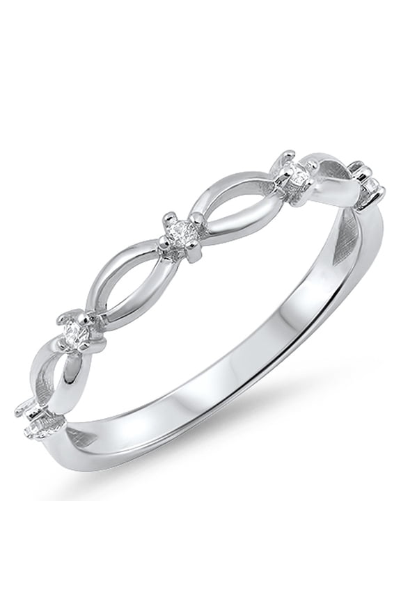 CHOOSE YOUR COLOR Infinity Loop Knot White CZ Ring .925 Sterling Silver Band Female Size 10
