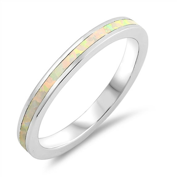 CHOOSE YOUR COLOR Inlay White Simulated Opal Thin Line Wedding Ring .925 Sterling Silver Band CZ Female Size 7