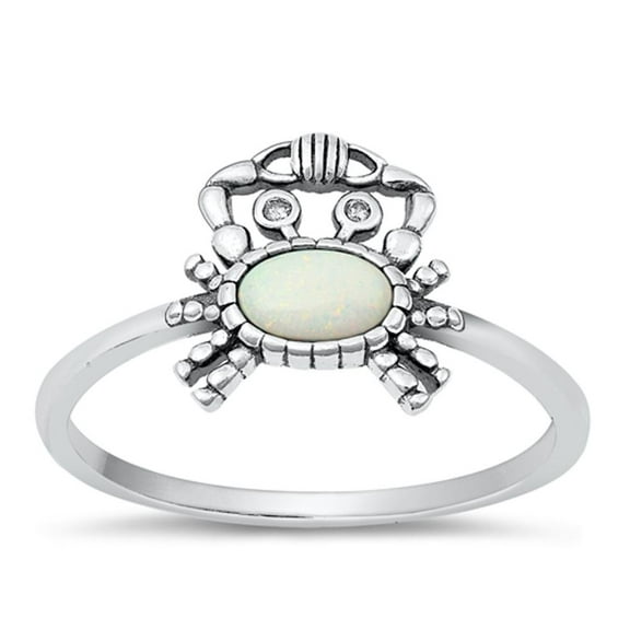 CHOOSE YOUR COLOR King Crab White Simulated Opal Ring .925 Sterling Silver Band CZ Female Size 5