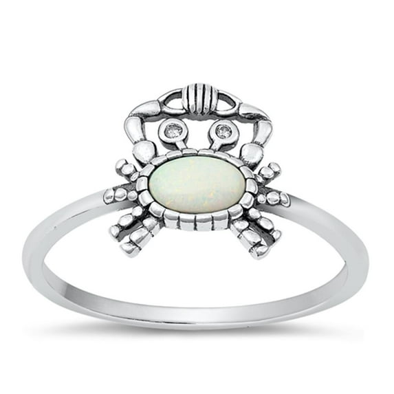 CHOOSE YOUR COLOR King Crab White Simulated Opal Ring .925 Sterling Silver Band CZ Female Size 7