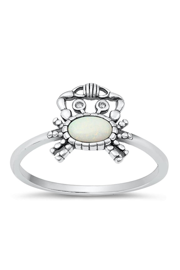 CHOOSE YOUR COLOR King Crab White Simulated Opal Ring .925 Sterling Silver Band CZ Female Size 7