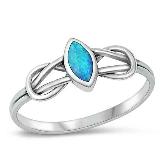 CHOOSE YOUR COLOR Knot Marquise Blue Simulated Opal Ring .925 Sterling Silver Band CZ Female Size 6