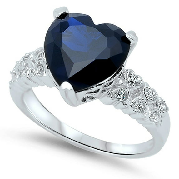 CHOOSE YOUR COLOR Large Blue Simulated Sapphire Heart Promise Ring .925 Sterling Silver Band CZ Female Size 10