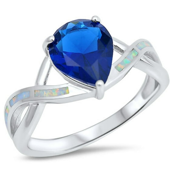 CHOOSE YOUR COLOR Large Blue Simulated Sapphire Infinity White Simulated Opal Sterling Silver Ring CZ Female Size 5