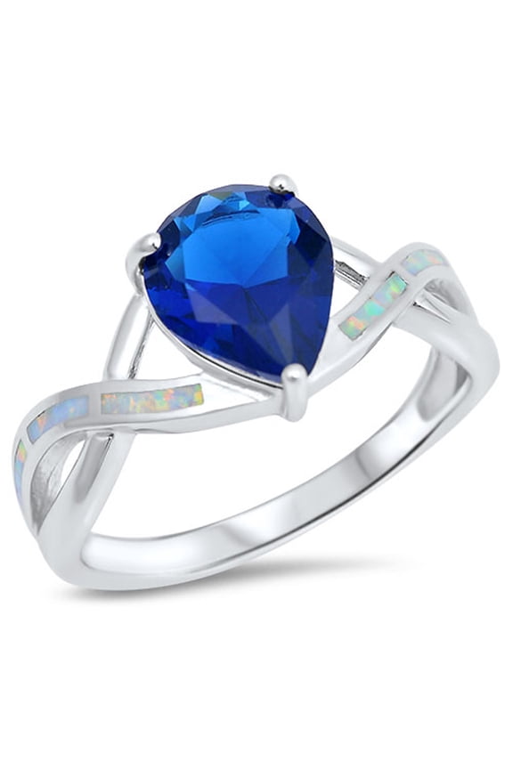 CHOOSE YOUR COLOR Large Blue Simulated Sapphire Infinity White Simulated Opal Sterling Silver Ring CZ Female Size 8
