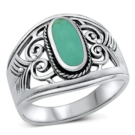 CHOOSE YOUR COLOR Large Chunk Simulated Turquoise Ring .925 Sterling Silver Band Blue CZ Female Size 5