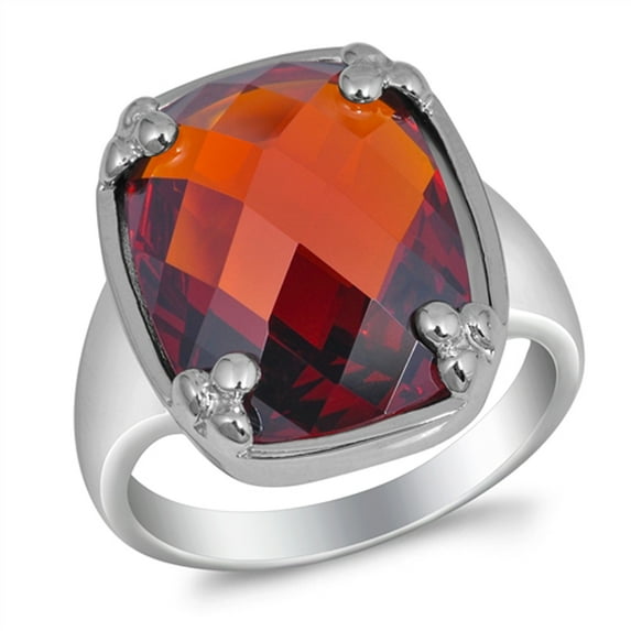 CHOOSE YOUR COLOR Large Faceted Simulated Garnet Flower Bead Ring 925 Sterling Silver Band Red CZ Female Size 7