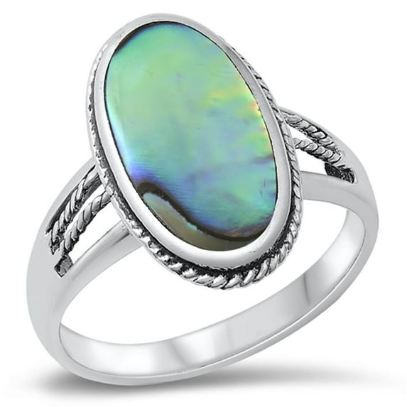 CHOOSE YOUR COLOR Large Long Abalone Solitaire Ring .925 Sterling Silver Band Jewelry Female Size 10