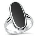 thumbnail image 1 of CHOOSE YOUR COLOR Large Long Simulated Black Onyx Solitaire Ring .925 Sterling Silver Band CZ Female Size 6, 1 of 4
