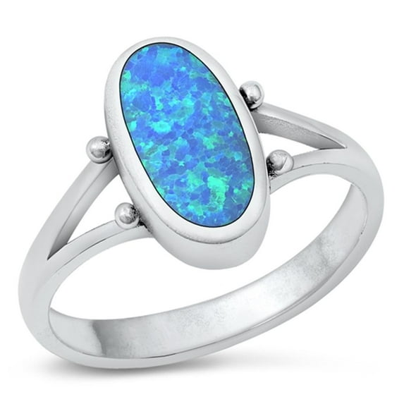 CHOOSE YOUR COLOR Large Oval Blue Simulated Opal Promise Ring .925 Sterling Silver Band CZ Female Size 10