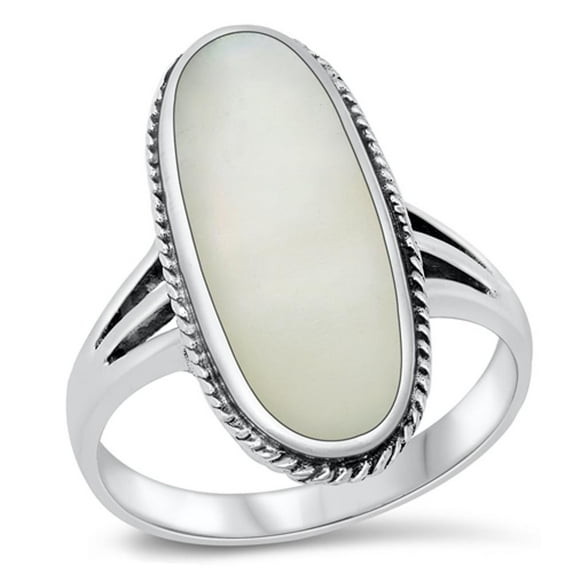 CHOOSE YOUR COLOR Large Oval Simulated Mother of Pearl Wholesale Ring .925 Sterling Silver Band Female Size 8