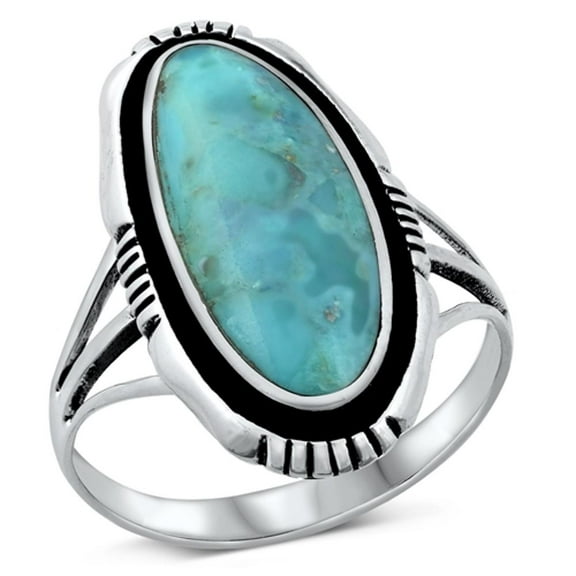 CHOOSE YOUR COLOR Large Oval Simulated Turquoise Bali Ring .925 Sterling Silver Band Blue CZ Female Size 13