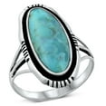 thumbnail image 1 of CHOOSE YOUR COLOR Large Oval Simulated Turquoise Bali Ring .925 Sterling Silver Band Blue CZ Female Size 5, 1 of 4