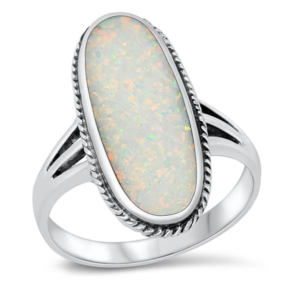 CHOOSE YOUR COLOR Large Oval White Simulated Opal Ring .925 Sterling Silver Band CZ Female Size 10