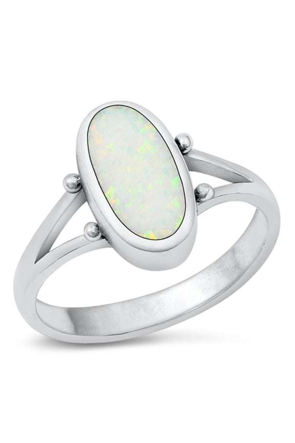 CHOOSE YOUR COLOR Large Oval White Simulated Opal Ring .925 Sterling Silver Band CZ Female Size 4