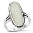 thumbnail image 1 of CHOOSE YOUR COLOR Large Oval White Simulated Opal Ring .925 Sterling Silver Band CZ Female Size 7, 1 of 4