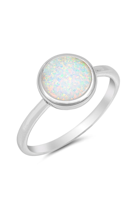 CHOOSE YOUR COLOR Large Round White Simulated Opal Solitaire Ring .925 Sterling Silver Band CZ Female Size 10