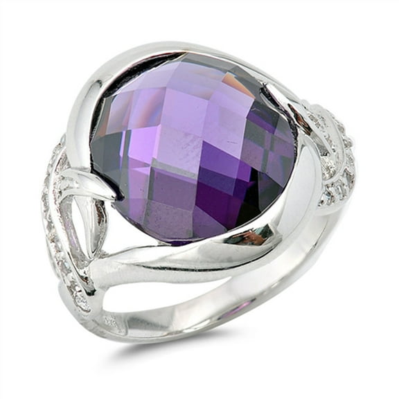CHOOSE YOUR COLOR Large Simulated Amethyst Wide Ring .925 Sterling Silver Band Purple CZ Female Size 9