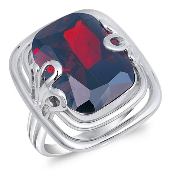 CHOOSE YOUR COLOR Large Simulated Garnet Fleur-de-lis Prong Ring .925 Sterling Silver Band Red CZ Female Size 8
