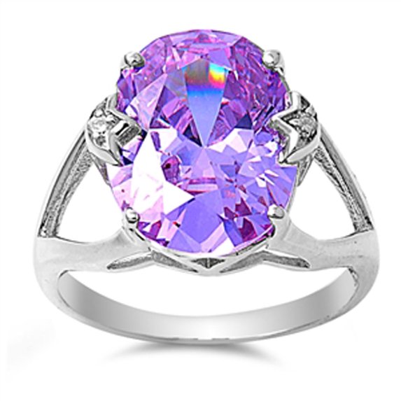 CHOOSE YOUR COLOR Large Simulated Lavender Solitaire Women's Ring 925 Sterling Silver Band Purple CZ Female Size 6